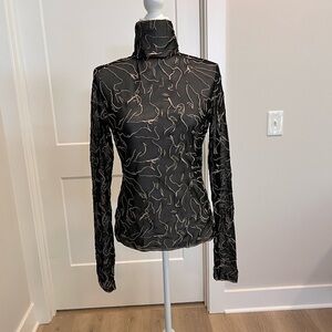 Misha NoNoo Black and Gold Patterned Turtleneck Top